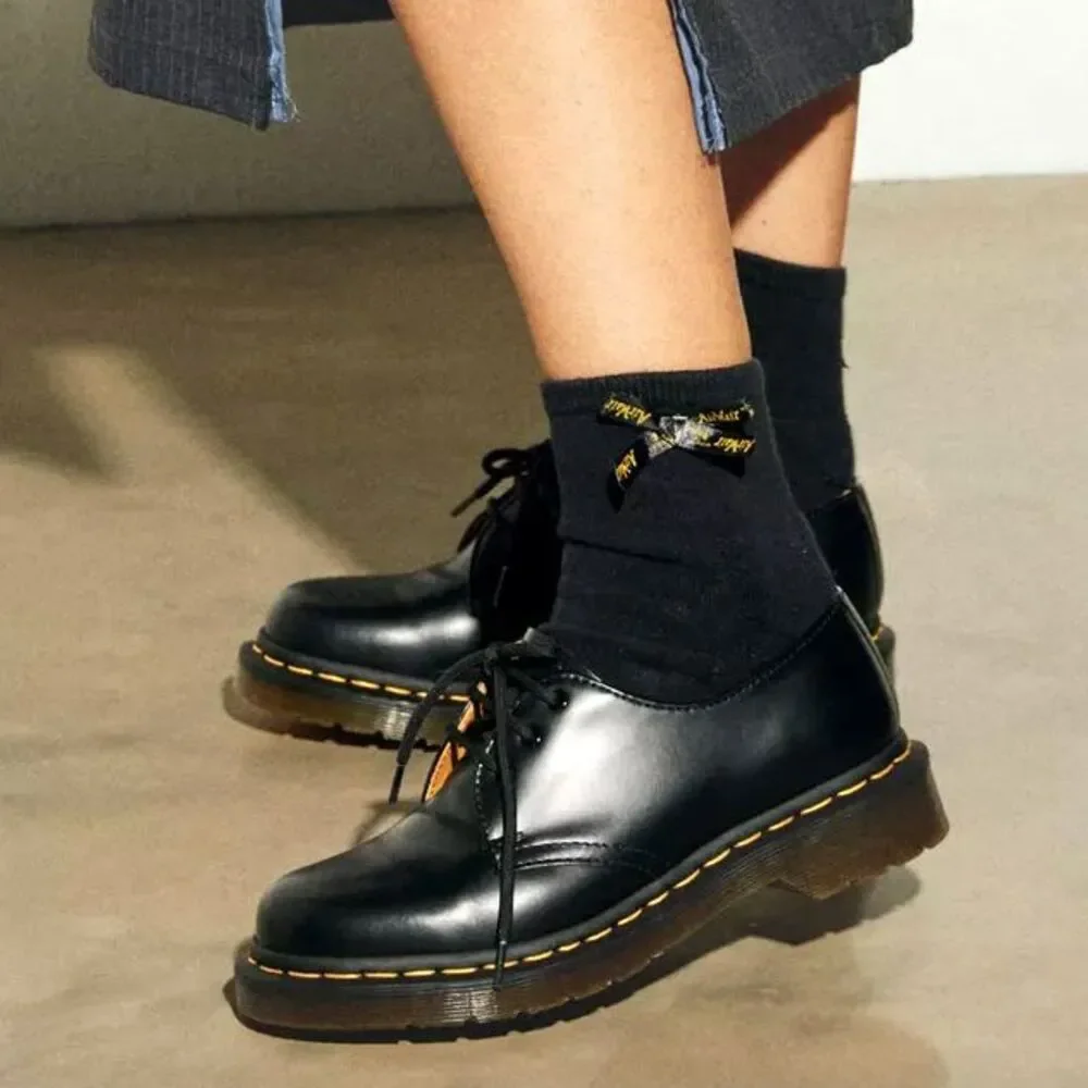 Dr. Martens Black Bow Crew Socks woman M/L AirWair cotton blend rock punk goth